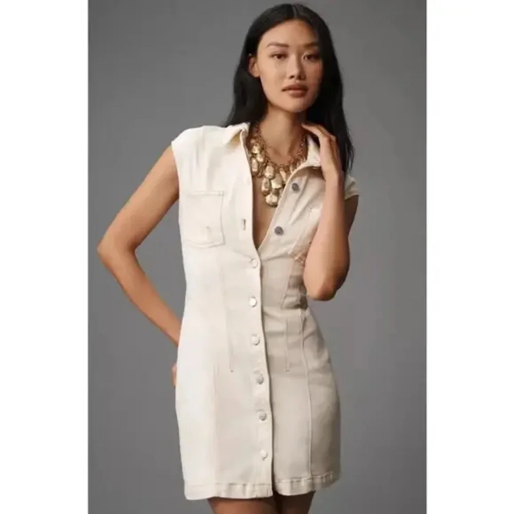 Anthropologie Pilcro Seamed Button-Front Denim Mini Dress - Picture 3 of 7